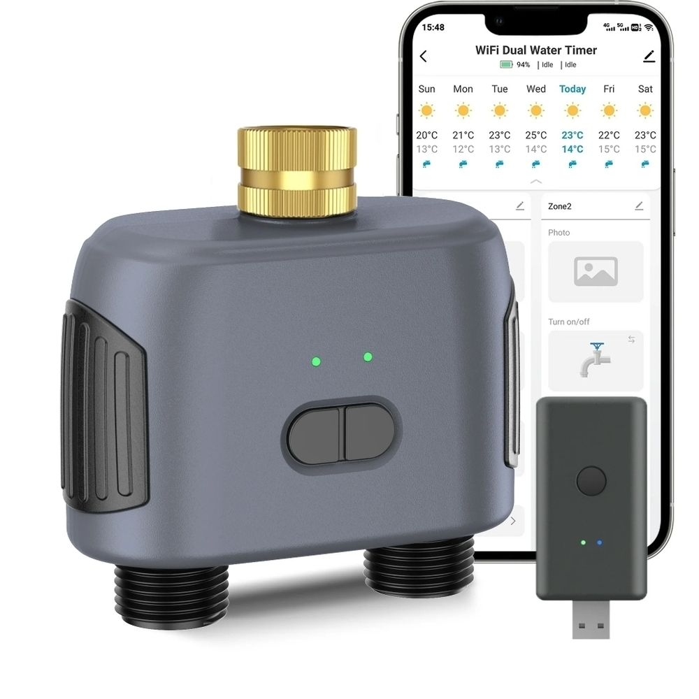 Smart WiFi Dual Water Timer with USB Adapter